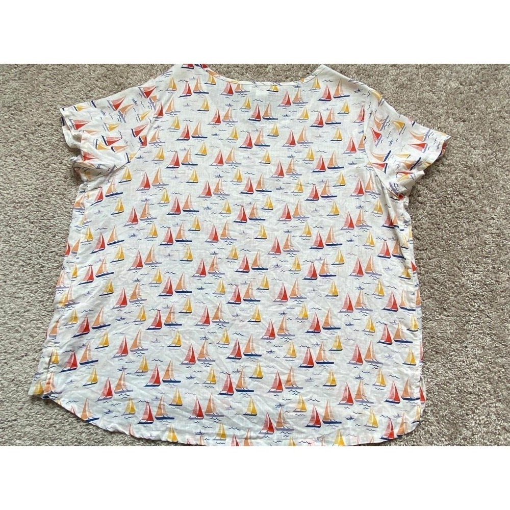 Cynthia Rowley Sail Boat Linen Shirt 1XL High Short Sleeve Travel Beach SKU9